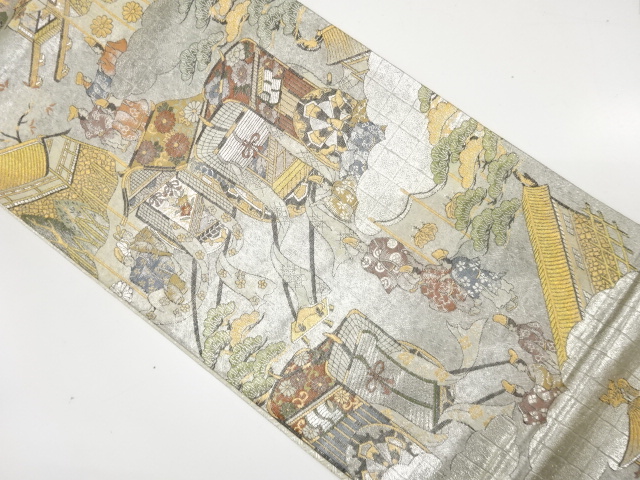 時代人物風景模様織り出し　全通袋帯